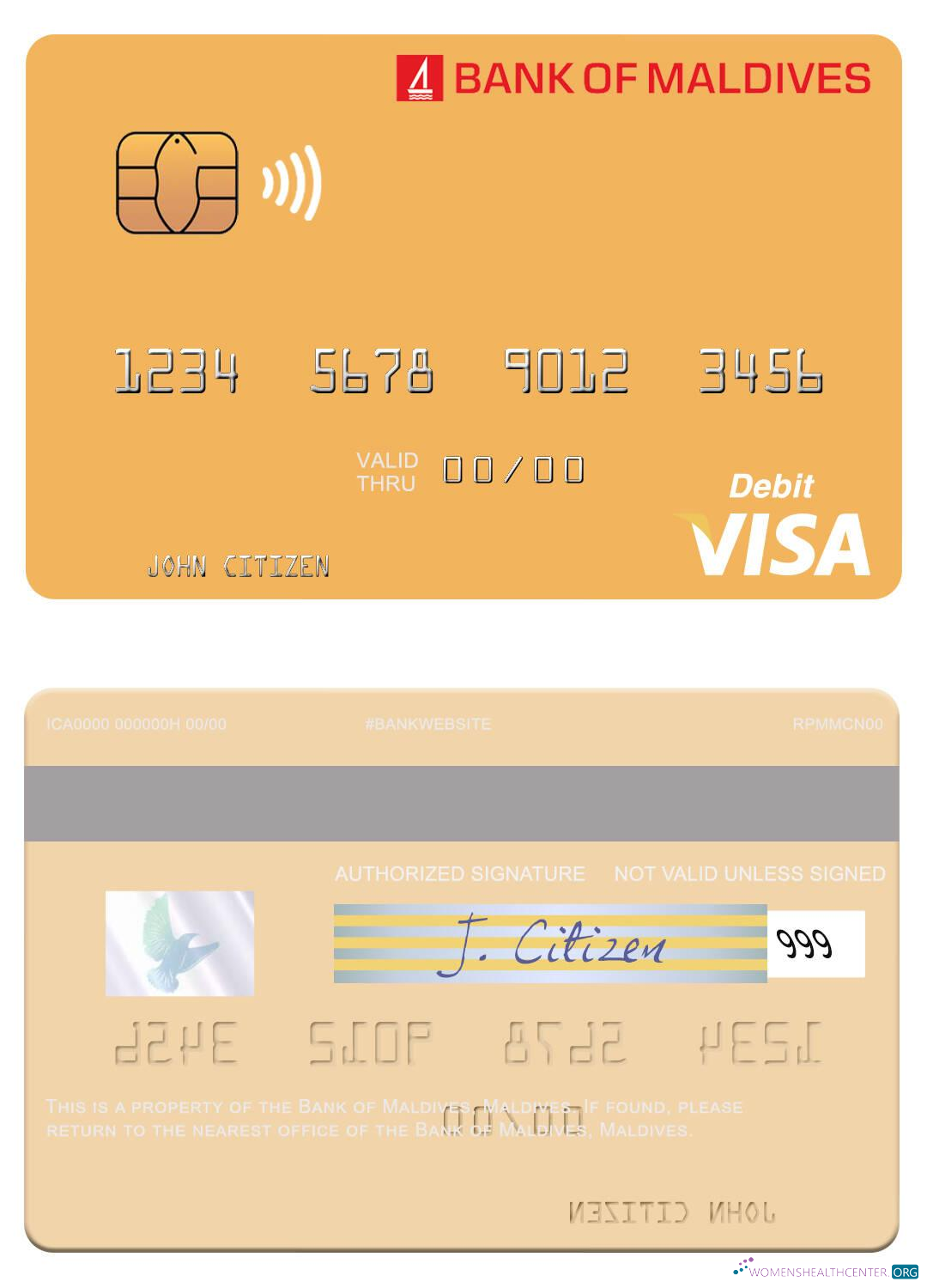 Download Maldives Bank of Maldives visa debit card Photoshop template